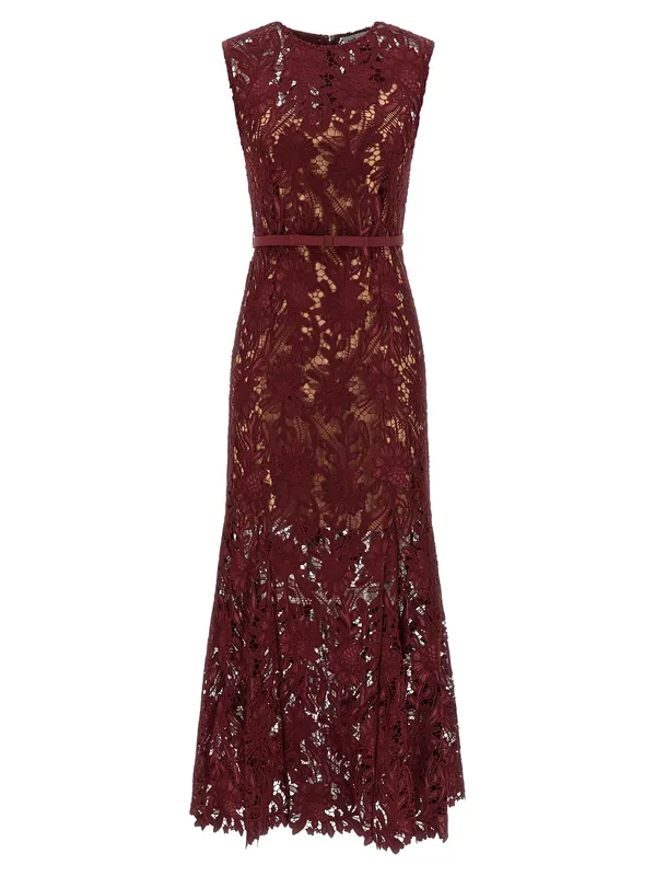 Burgundy Guipure Lace Midi Dresses Bordeaux - Self-Portrait