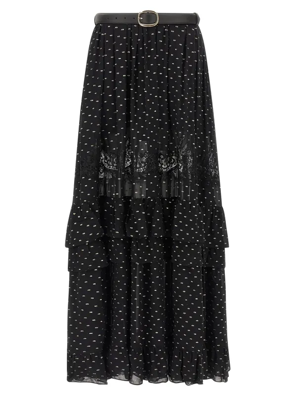 Black And Gold Chiffon Lace Maxi Skirts Black - Self-Portrait