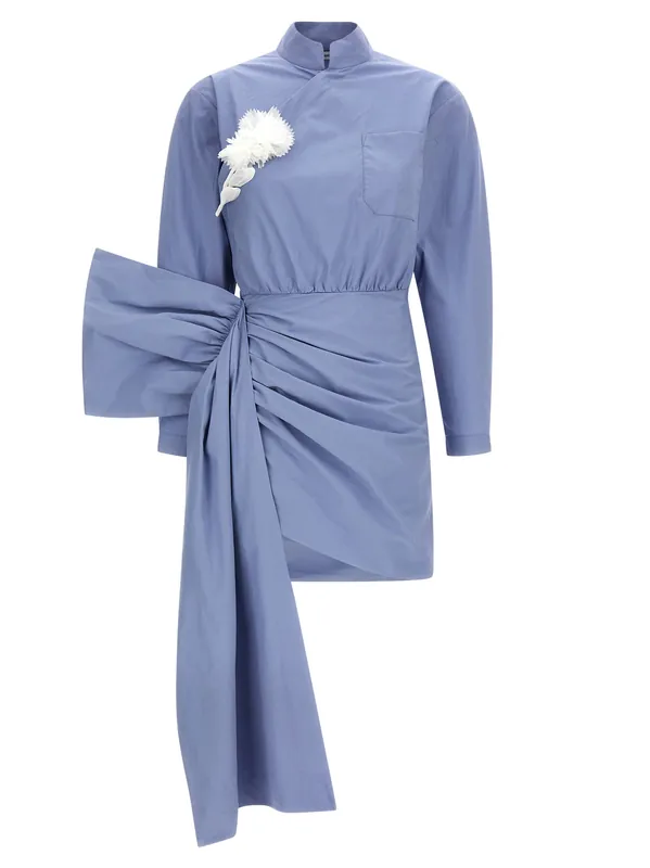 Blue Cotton Tie Side Mini Dresses Light Blue - Self-Portrait