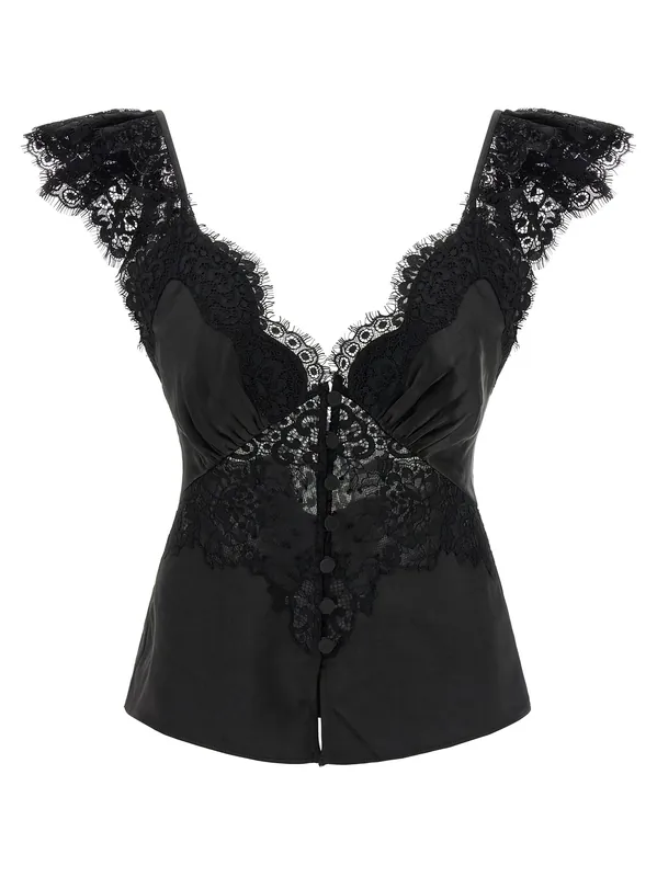 Black Satin Lace Tops Black - Self-Portrait