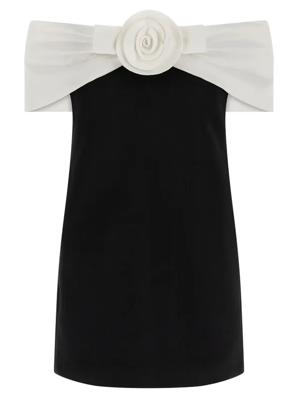 Black CrêPe Flower Mini Dresses White/Black - Self-Portrait