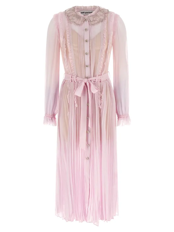 Pink Pleated Georgette Midi Dresses Pink - Self-Portrait