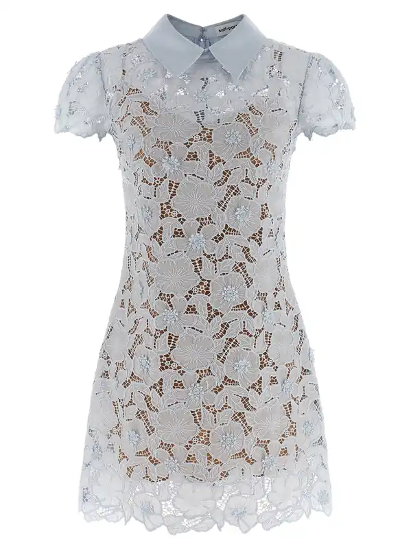 Blue Guipure Lace Mini Dresses Light Blue - Self-Portrait