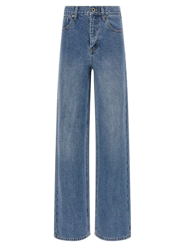 Rhinestone Denim Straight Leg Jeans Blue - Self-Portrait