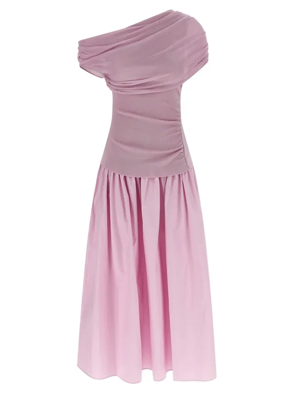 Pink Cotton Draped Knit Midi Dresses Pink - Self-Portrait