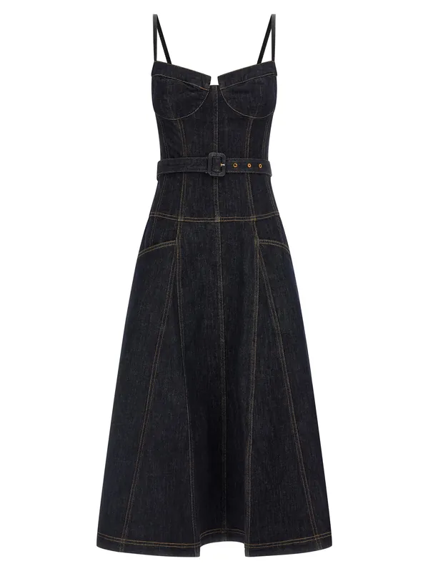 Indigo Denim Flared Midi Dresses Blue - Self-Portrait