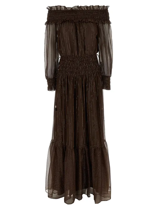 Brown Georgette Off Shoulder Maxi Dresses Brown - Self-Portrait