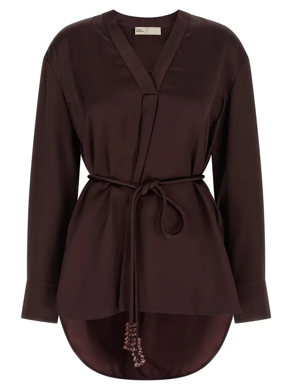 Satin Blouse Shirt And Blouse Bordeaux - Tory Burch