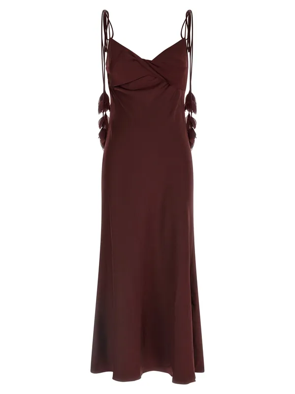 Burgundy Satin Flower Midi Dresses Bordeaux - Self-Portrait
