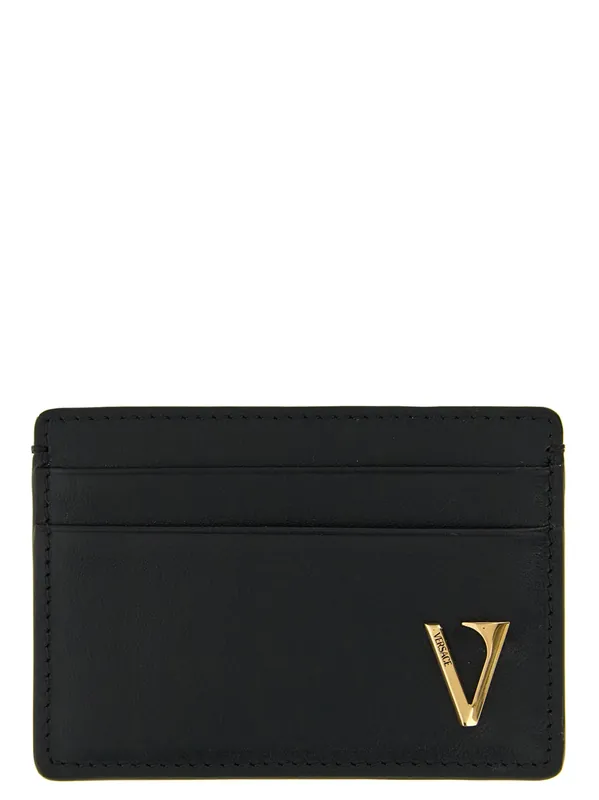 V Logo Wallets And Card Holders Black - Versace