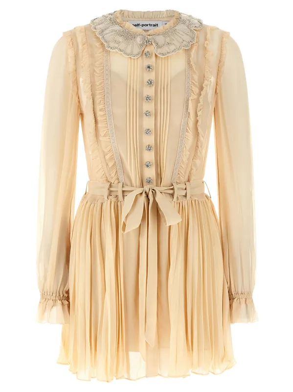 Tan Pleated Georgette Mini Dresses Yellow - Self-Portrait