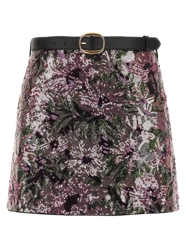 Floral Sequin Mini Skirts Pink - Self-Portrait