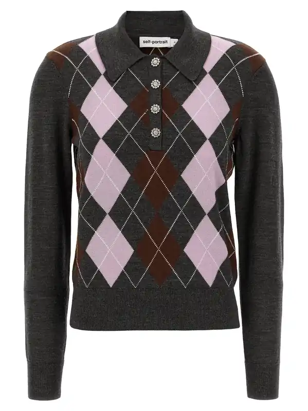 Grey Argyle Lightweight Sweaters And Cardigans Gray - Self-Portrait