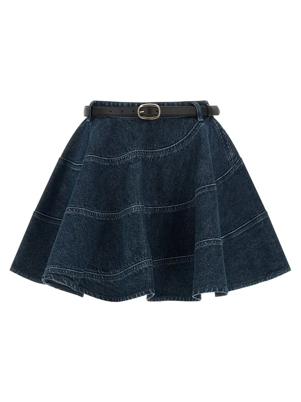 Flared Denim Mini Skirts Blue - Self-Portrait