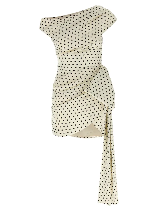 Polka Dot Satin Tie Side Mini Dresses White/Black - Self-Portrait