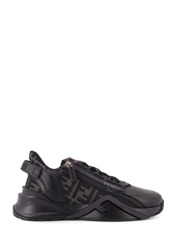 Leather Flow Sneakers With Ff Jacquard Fabric Inserts - Fendi