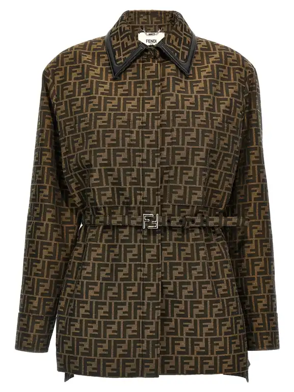 Ff Puffer Jackets Brown - Fendi