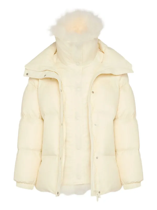 Ys Army Collection: Mid-Length Down Jacket With Removable Bib And Lambswool Trim