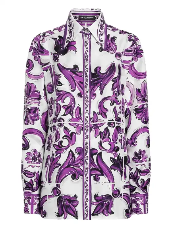 Silk Shirt With Maiolica Print - Dolce & Gabbana
