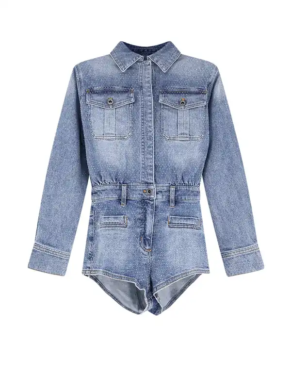 Denim Jumpsuit With Rhinestones - Self-Portrait