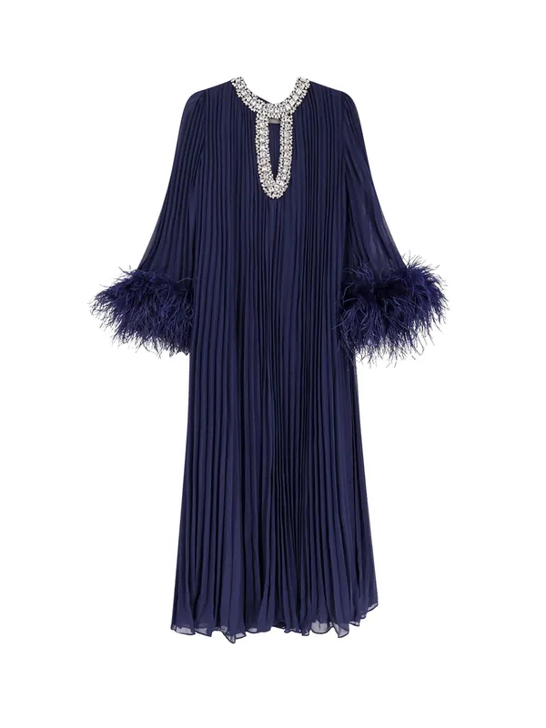 Chiffon Long Dress With Ostrich Feathers - Self-Portrait