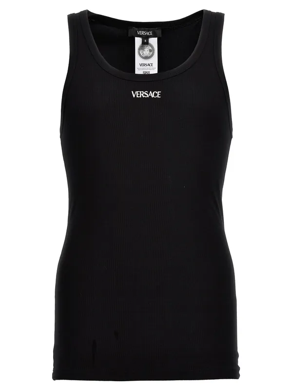 Logo Embroidery Tank Top Tops Black - Versace