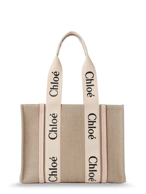 Woody Linen Shoulder Bag With Leather Inserts - Chloé