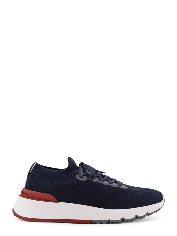 Cotton Knit Sneakers With Leather Inserts - Brunello Cucinelli