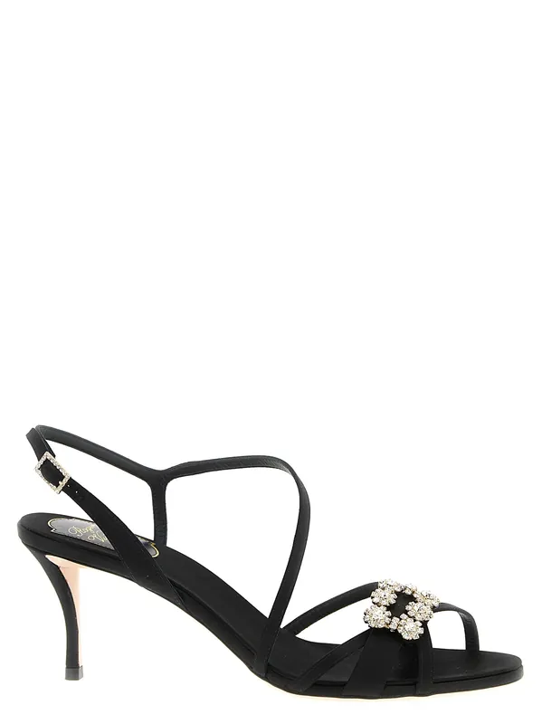 Mini Flower Strass Sandals Black - Roger Vivier