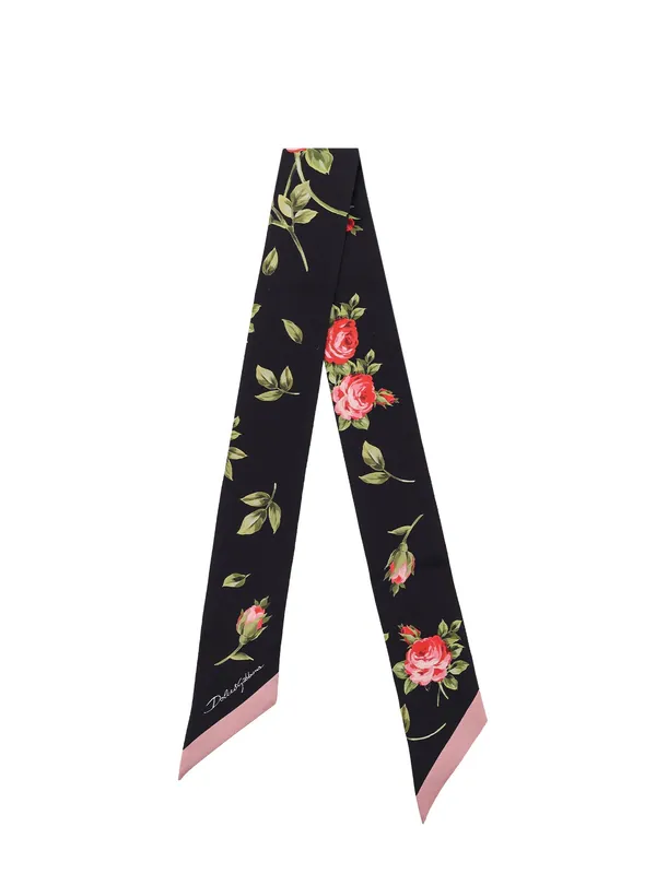Silk Twill Bandeau With Bouquet Rose Print - Dolce & Gabbana