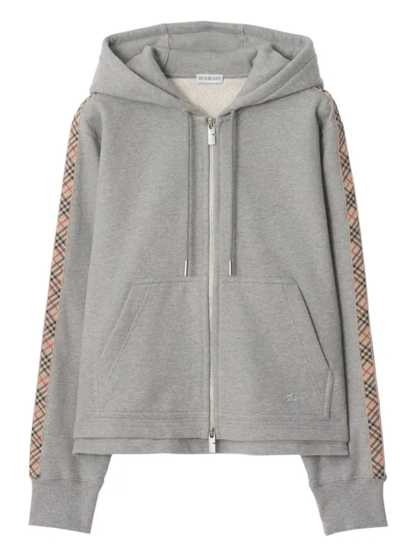 Check Detail Cotton Hoodie - Burberry