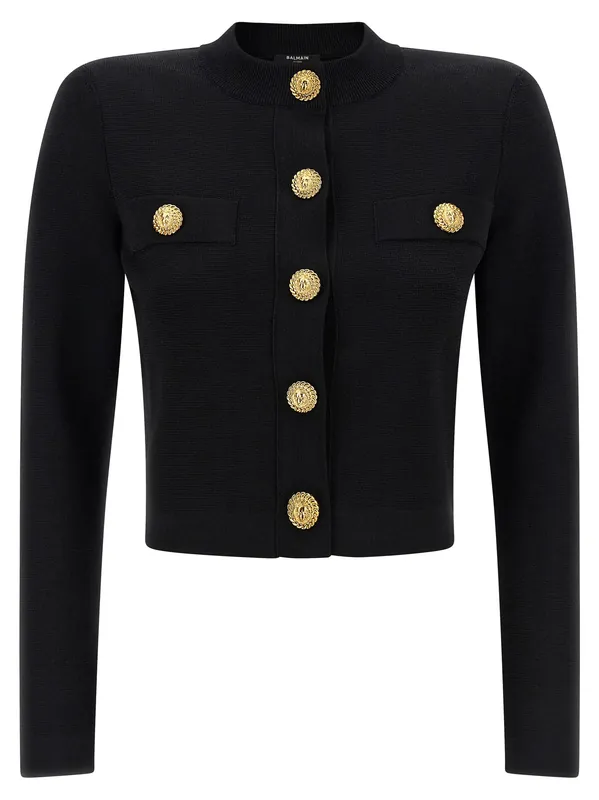 Cropped Cardigan Sweaters And Cardigans Black - Balmain