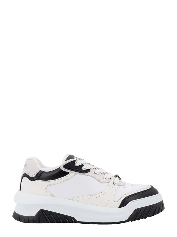 Leather Sneakers With La Greca Detail - Versace