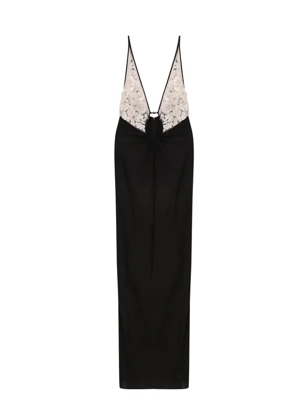 Red Carpet Embroidery Long Dress With Voile Inserts And Flowers Detail - Elisabetta Franchi