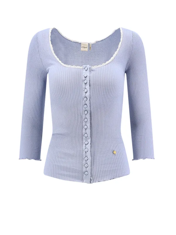 Ribbed Cotton Shirt With Lace Insert - Chloé