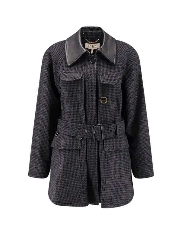Virgin Wool Trench With Leather Collar - Chloé