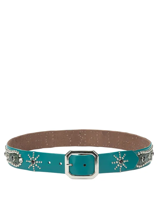 Leather Belt With Decorations Belts Light Blue - Gallery Dept.