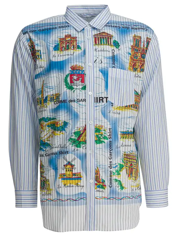 Striped Shirt With Print Shirts Light Blue - Comme Des Garçon