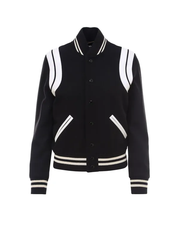 Teddy Wool Jacket With Leather Profiles - Saint Laurent