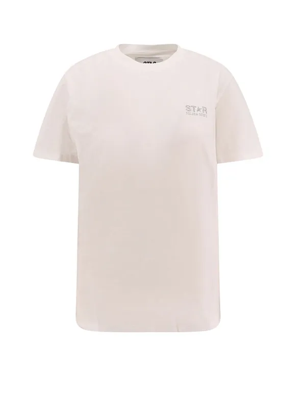 Cotton T-Shirt With Back Glittered Print