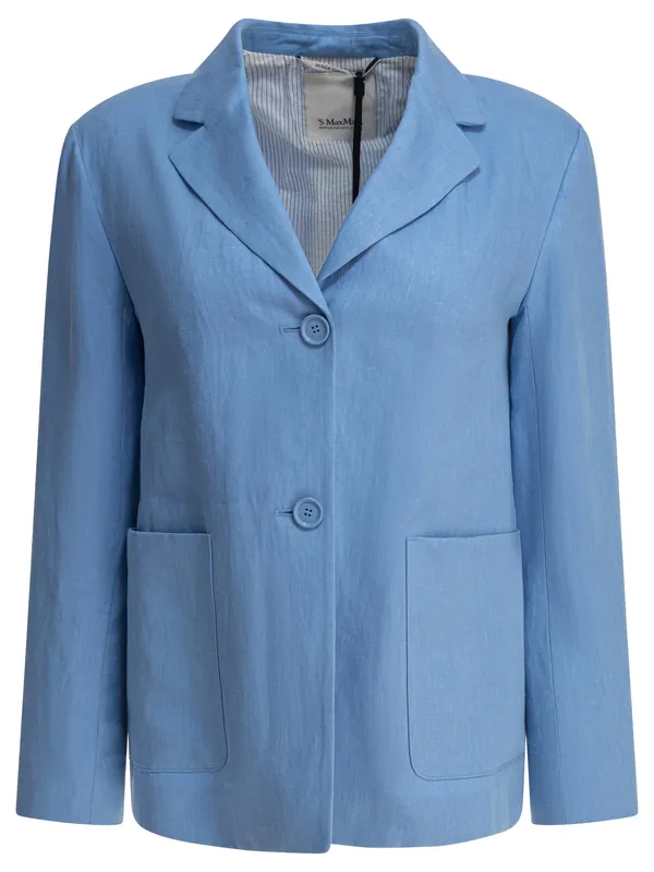Blazer With Linen Pockets Jackets And Coats Light Blue - Max Mara S