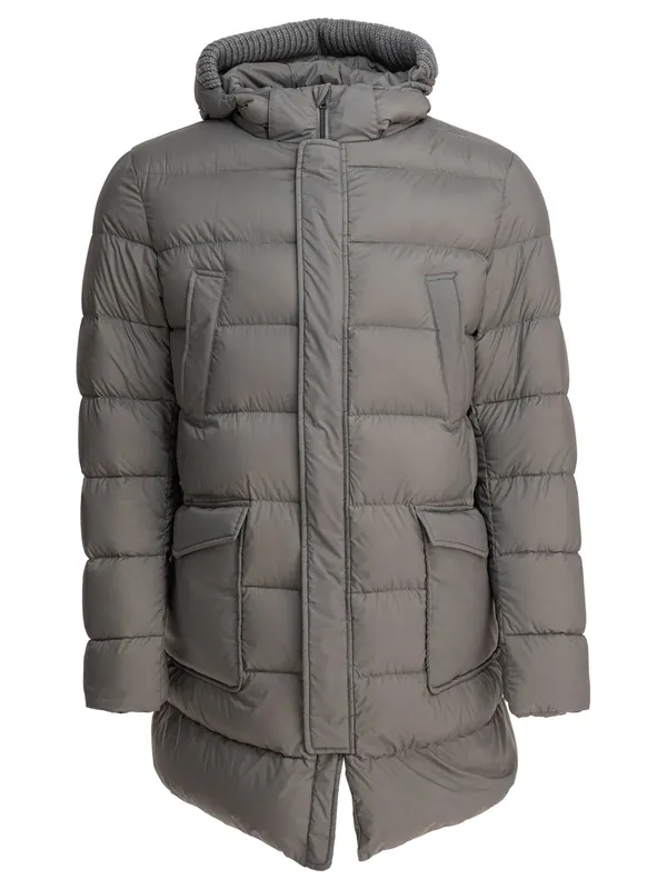 Long Down Jacket With Hood Jackets And Coats Grey - Herno