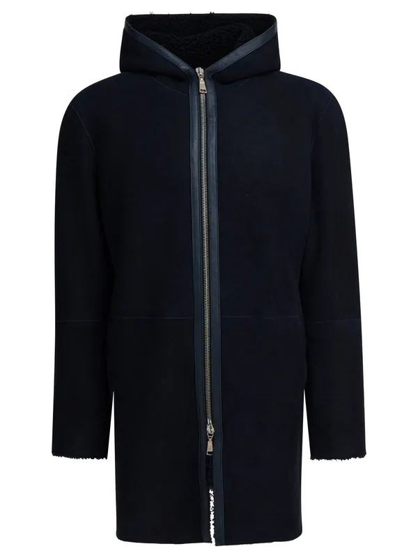 Long Shearling Coat Jackets And Coats Blue - Tagliatore