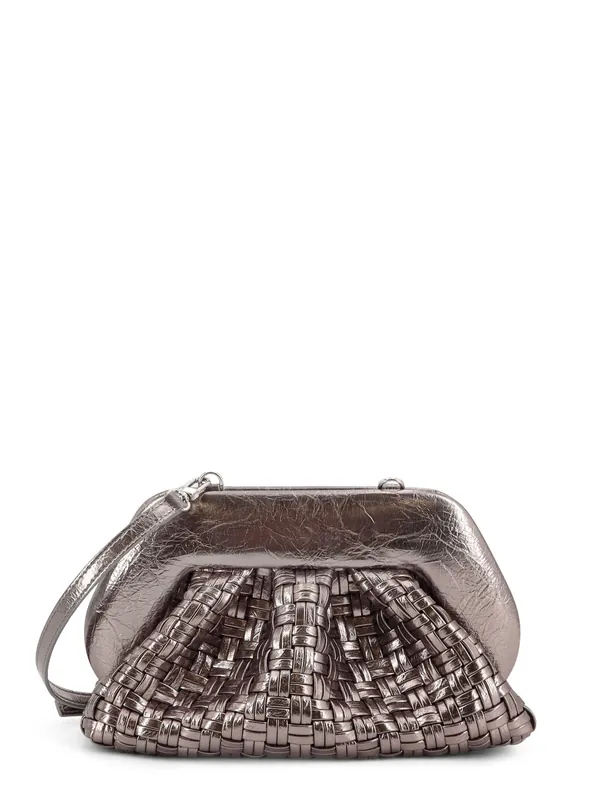 Laminated Leather Tia Shoulder Bag With Woven Pattern - Themoire'