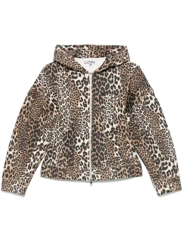 Leopard Print Organic Cotton Hoodie - Ganni