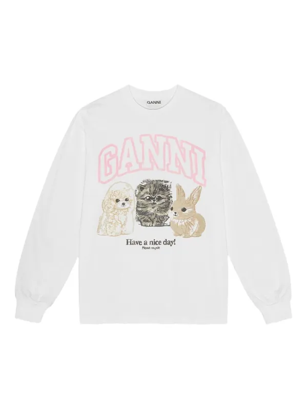 Animals Cotton Crewneck Sweater - Ganni