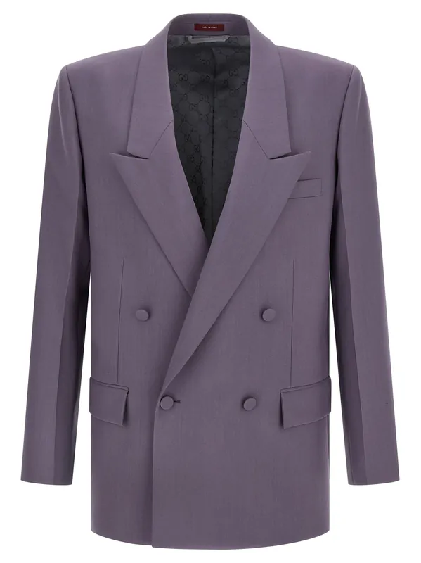 Double-Breasted Wool Blazer Purple