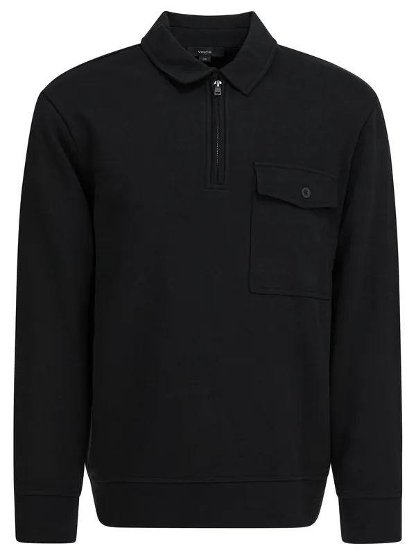Cotton Blend Zippered Polo Shirt Polo Shirts Black - Vince