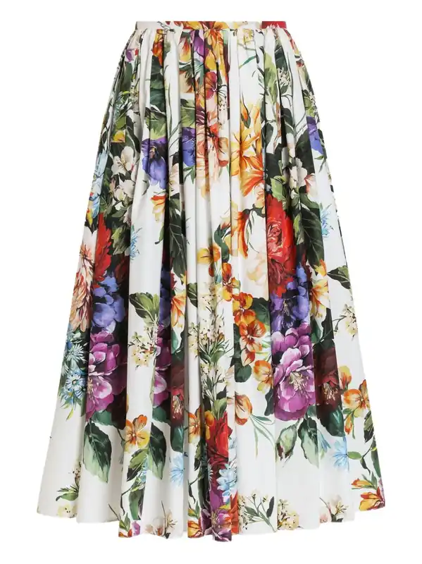 Flower Print Cotton Midi Skirt - Dolce & Gabbana