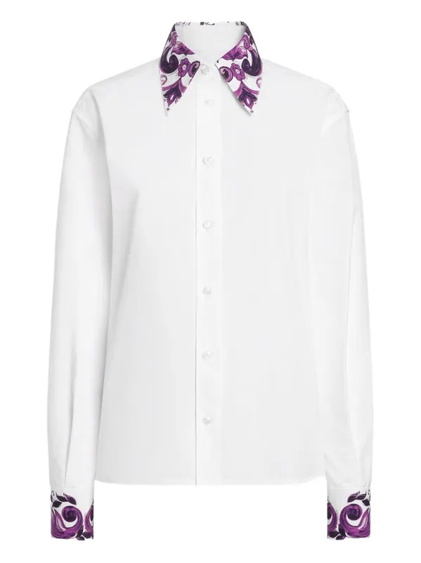 Cotton Shirt With Maiolica Print Details - Dolce & Gabbana